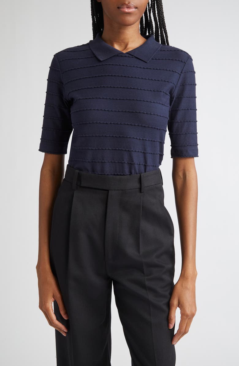 Emporio Armani Scallop Trim Collared T-Shirt, Main, color, Solid Dark Blue