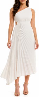 Nicole Miller Pleated One-Shoulder Asymmetric Midi Dress
