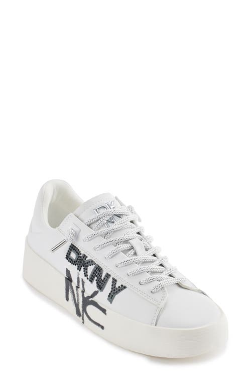 Dkny Ginali Logo Graffiti Sneaker In White/black