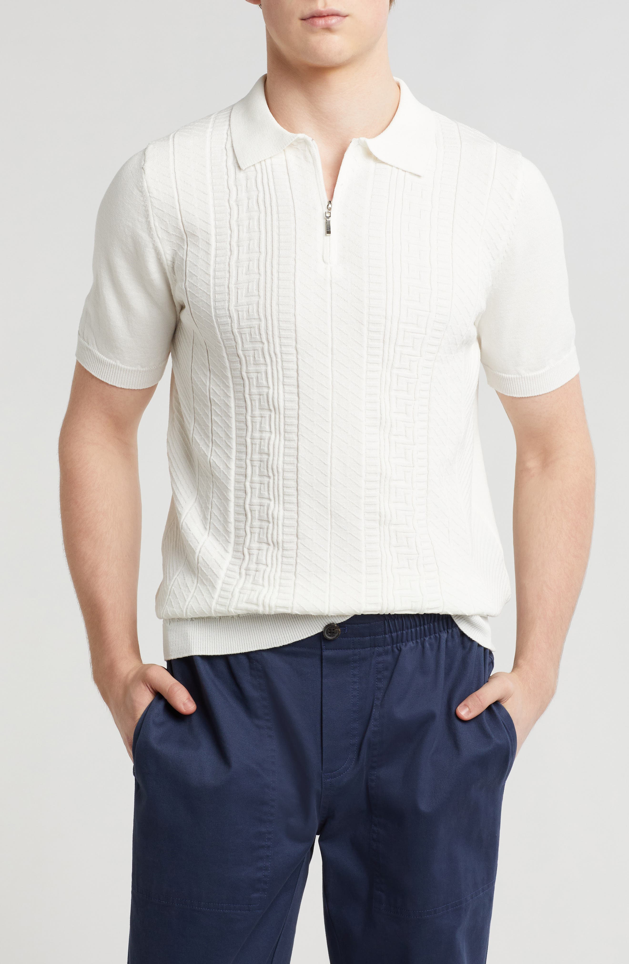 T.R. PREMIUM Textured Sweater Knit Zip Polo