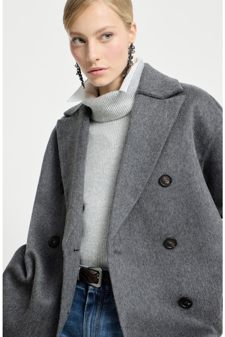 Cashmere double beaver cloth pea coat, Alternate, color, Anthracite