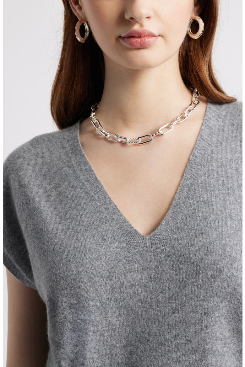 Textured Chain Link Necklace, Alternate, color, SILVER