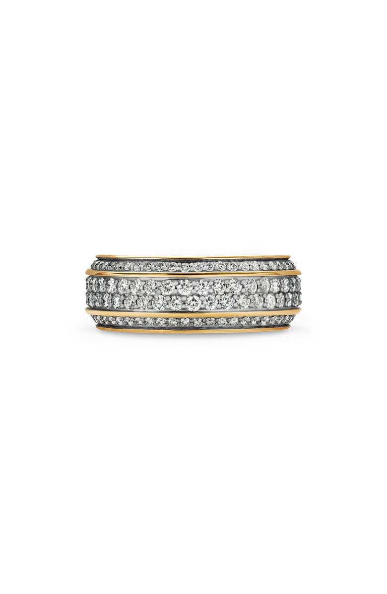 David Yurman Beveled 18K Gold Band Ring with Pavé Diamonds, Main, color, Gold/ Diamond