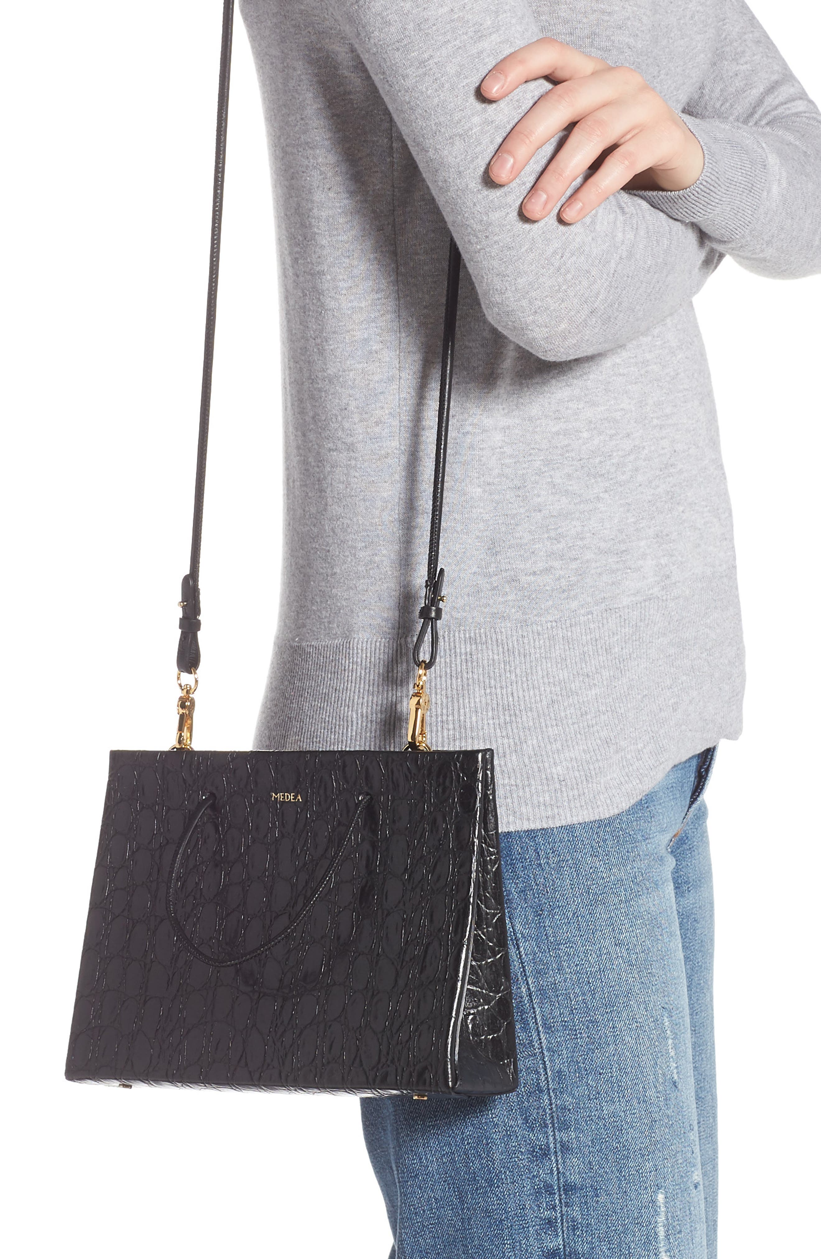 Medea Prima Hanna Croc Embossed Leather Bag, Alternate, color, 