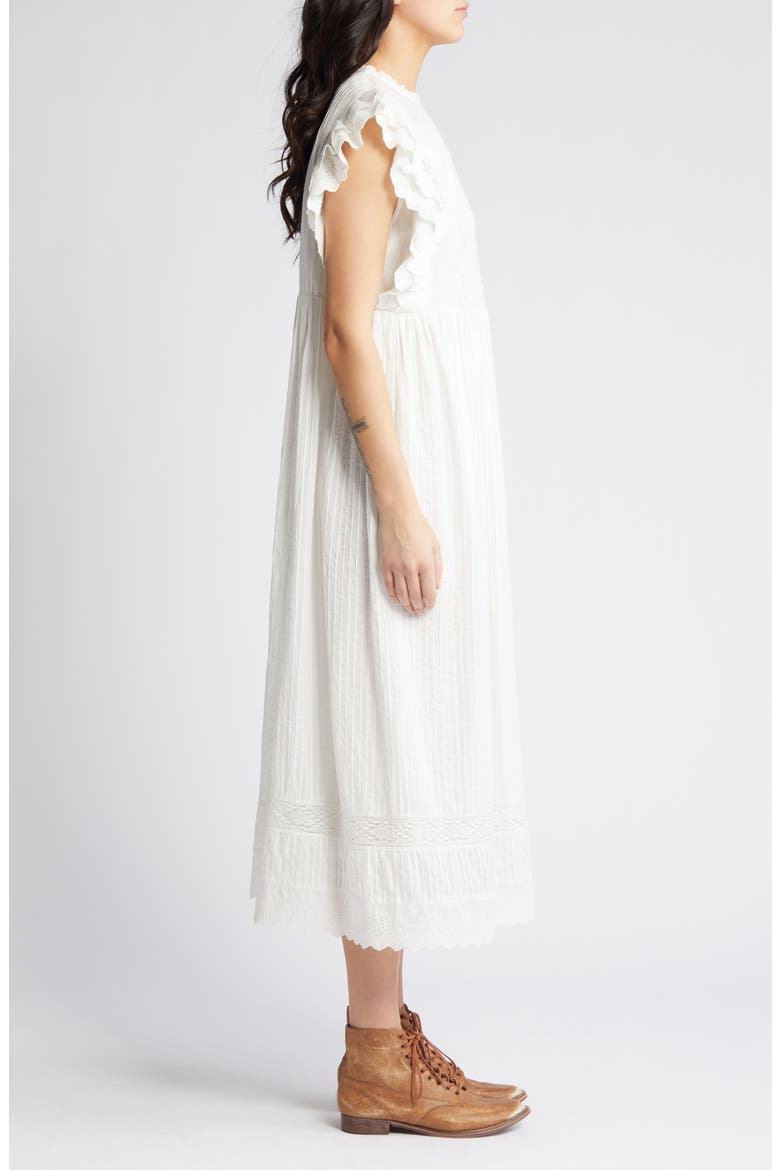 The Trellis Lace & Ruffle Midi Dress, Alternate, color, WHITE