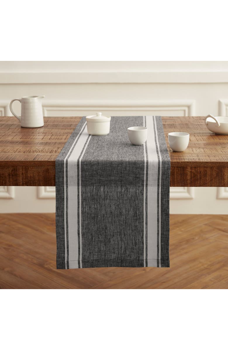 Solino Home Linen Table Runner for Dining Table, Holiday and Everyday Table Decor - Country Stripe, Main, color, Black