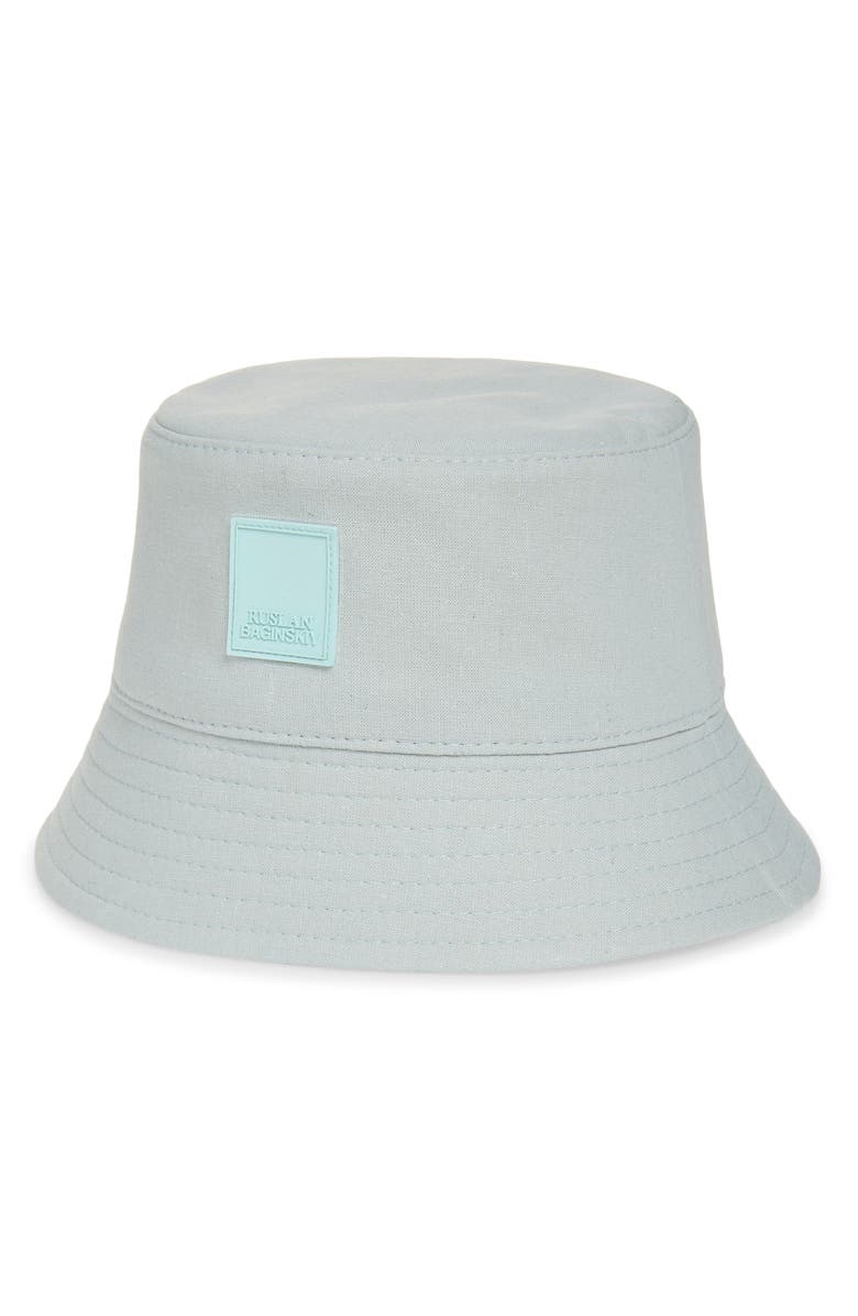 Ruslan Baginskiy Logo Patch Linen & Cotton Bucket Hat, Main, color, Mint