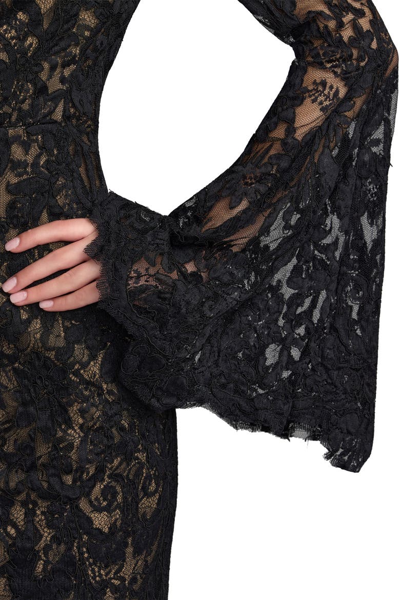 Mock Neck Long Sleeve Lace Gown, Alternate, color, Black Nude