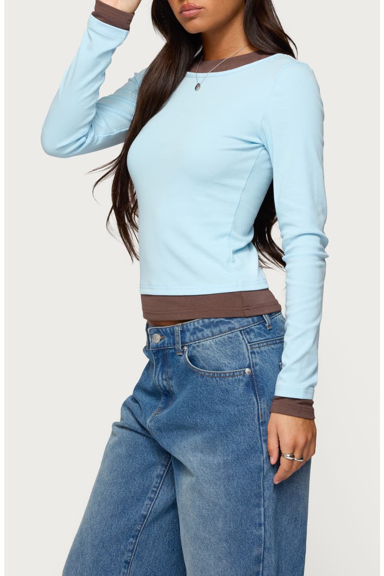 Layered Look Long Sleeve Stretch Cotton Top, Alternate, color, LIGHT-BLUE