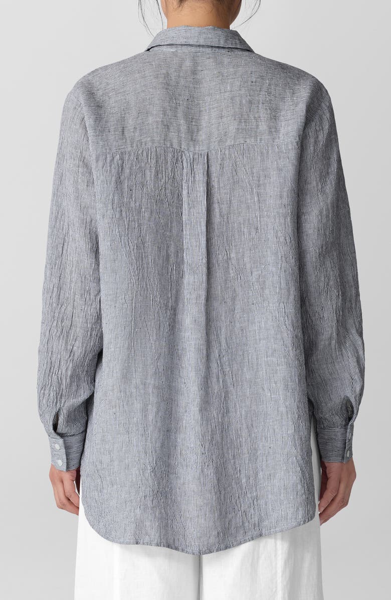 Eileen Fisher Classic Collar Oversize Organic Linen Button-Up Shirt, Alternate, color, Ink