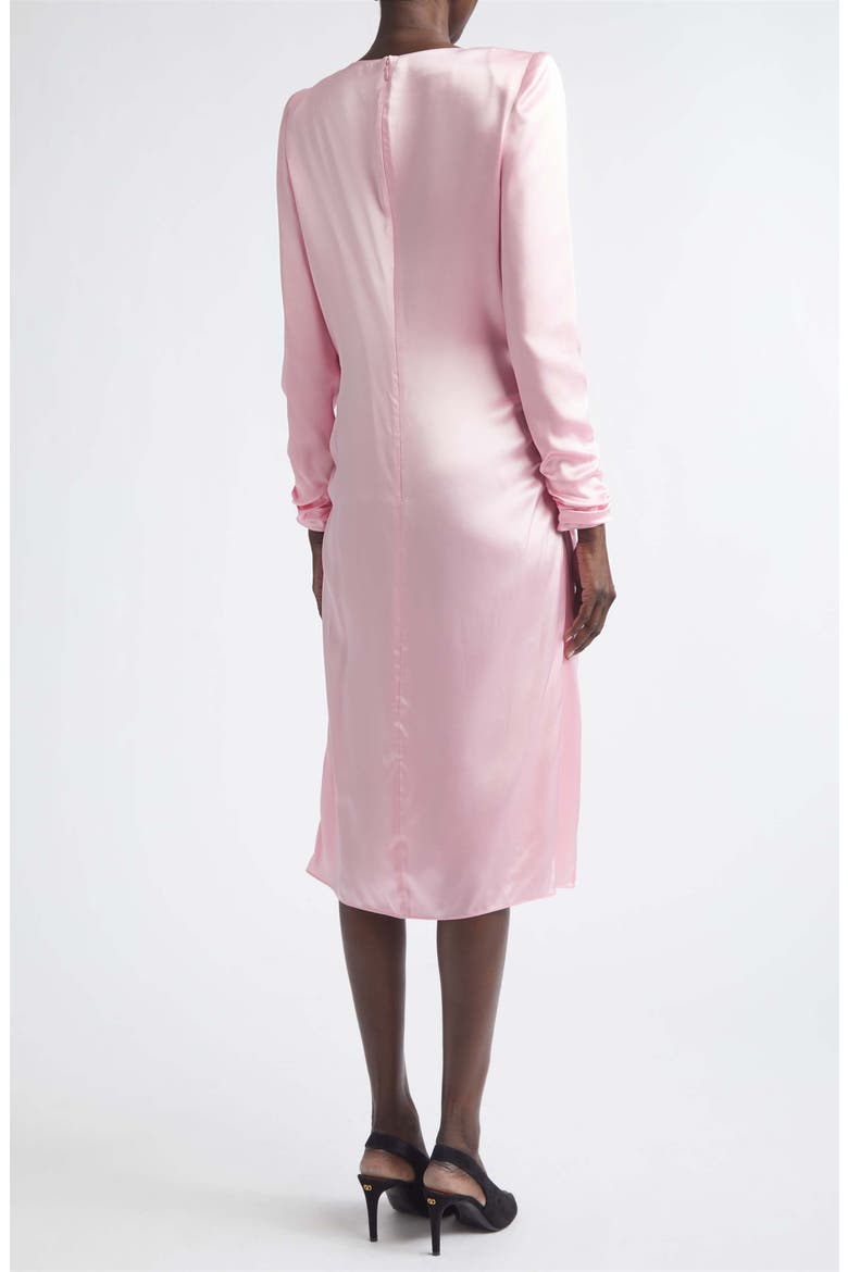 Draped Long Sleeve Silk Satin Dress, Alternate, color, PINK