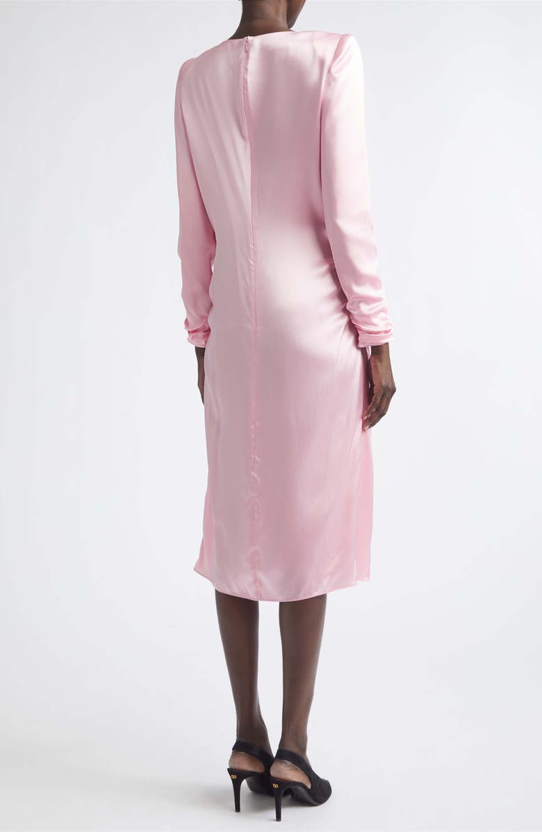 Valentino Draped Long Sleeve Silk Satin Dress, Alternate, color, Pink