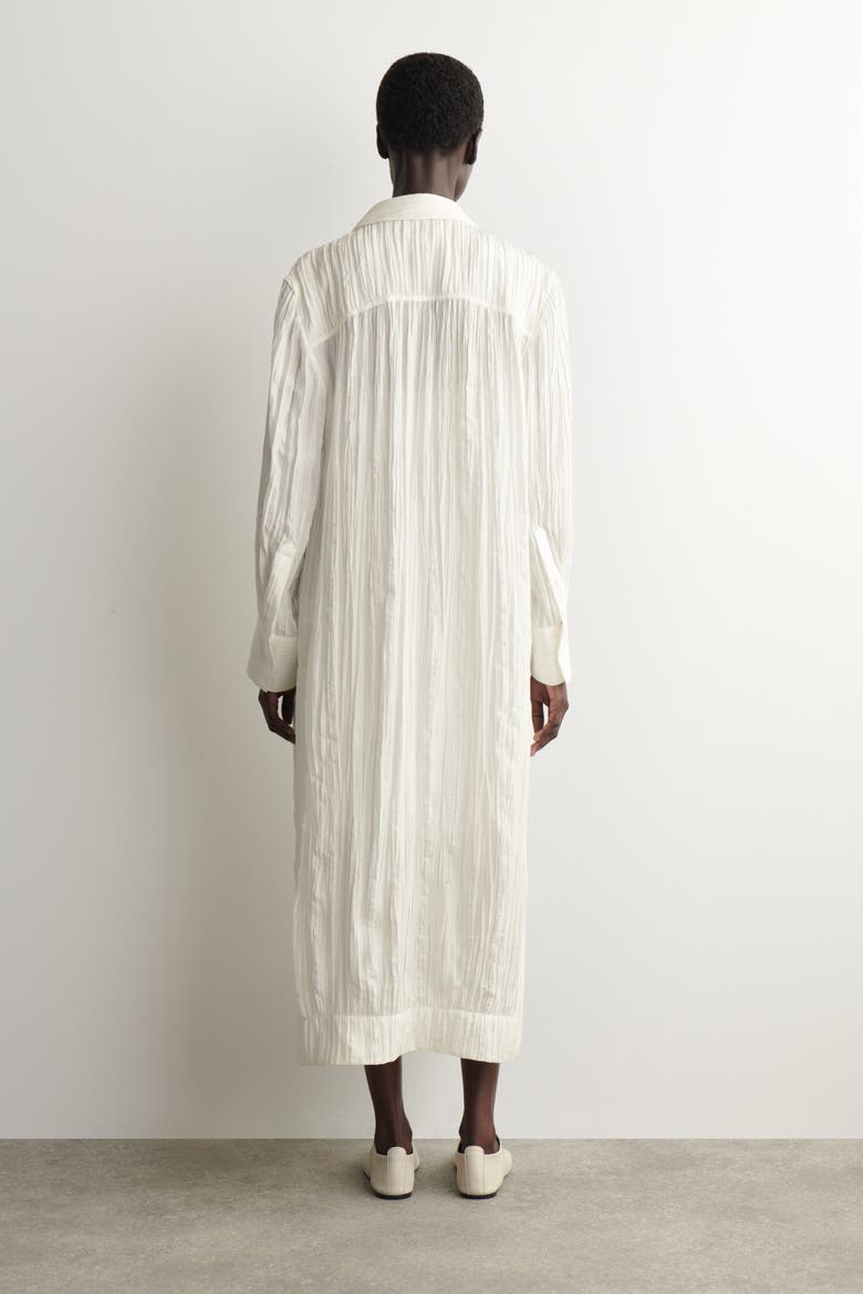Crinkled-silk Midi Shirt Dress, Alternate, color, WHITE
