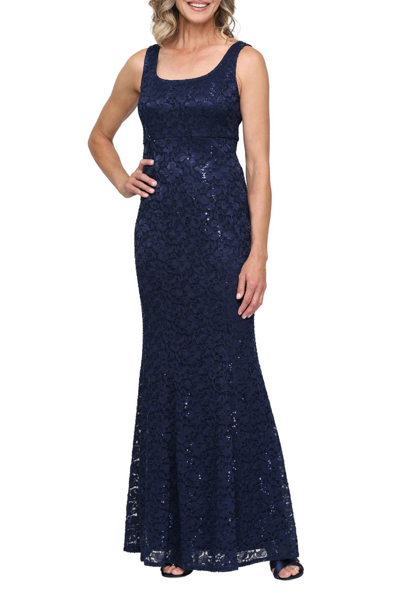 Sequin Lace A-Line Gown with Jacket, Alternate, color, NAVY