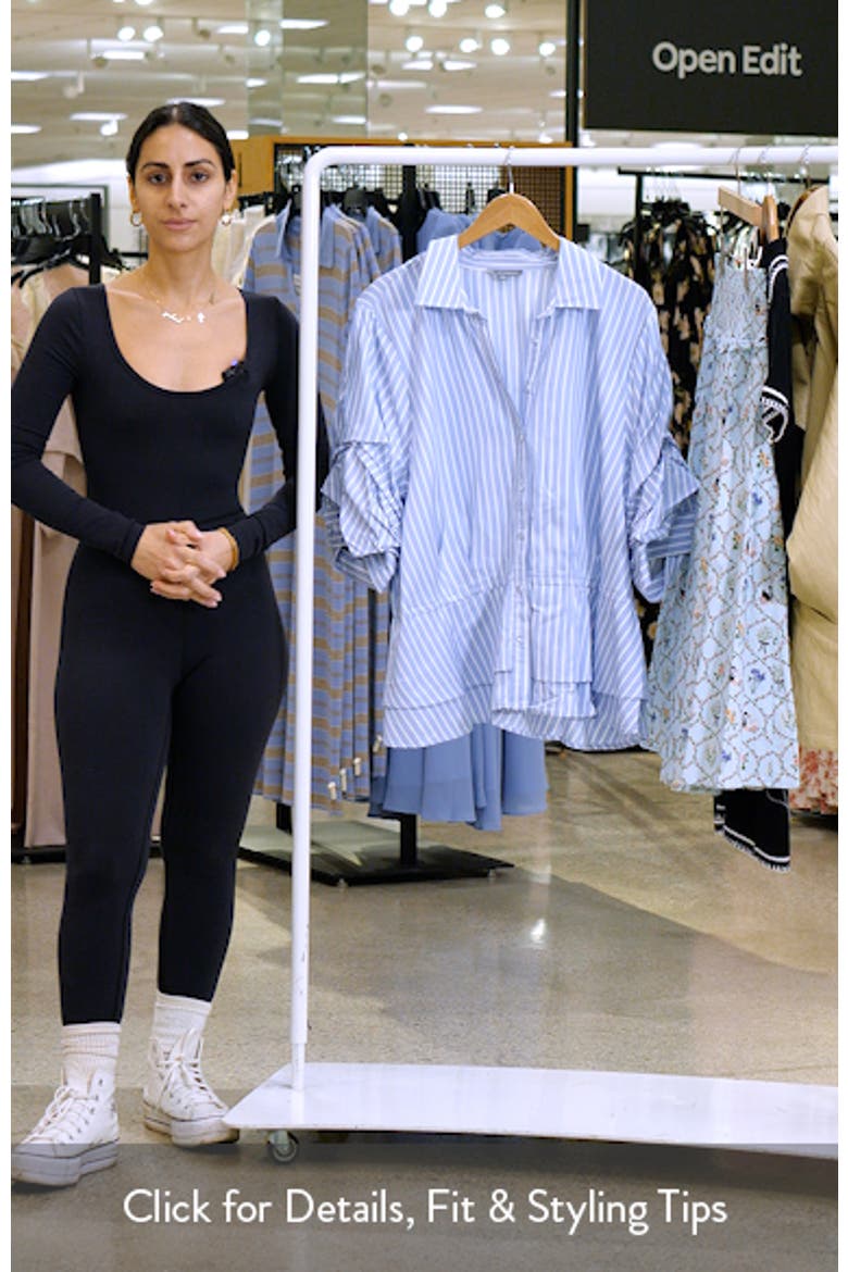 Pinstripe Button-Up Tiered Peplum Shirt video