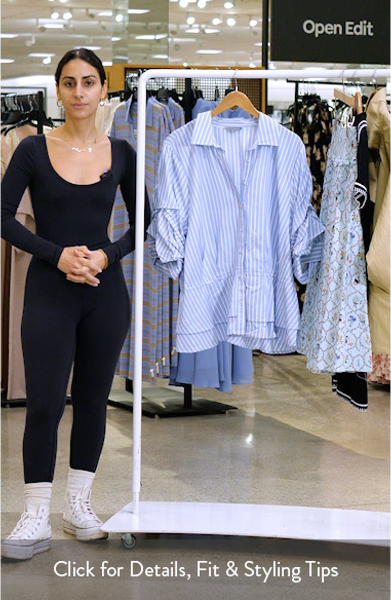 Pinstripe Button-Up Tiered Peplum Shirt, sales video thumbnail