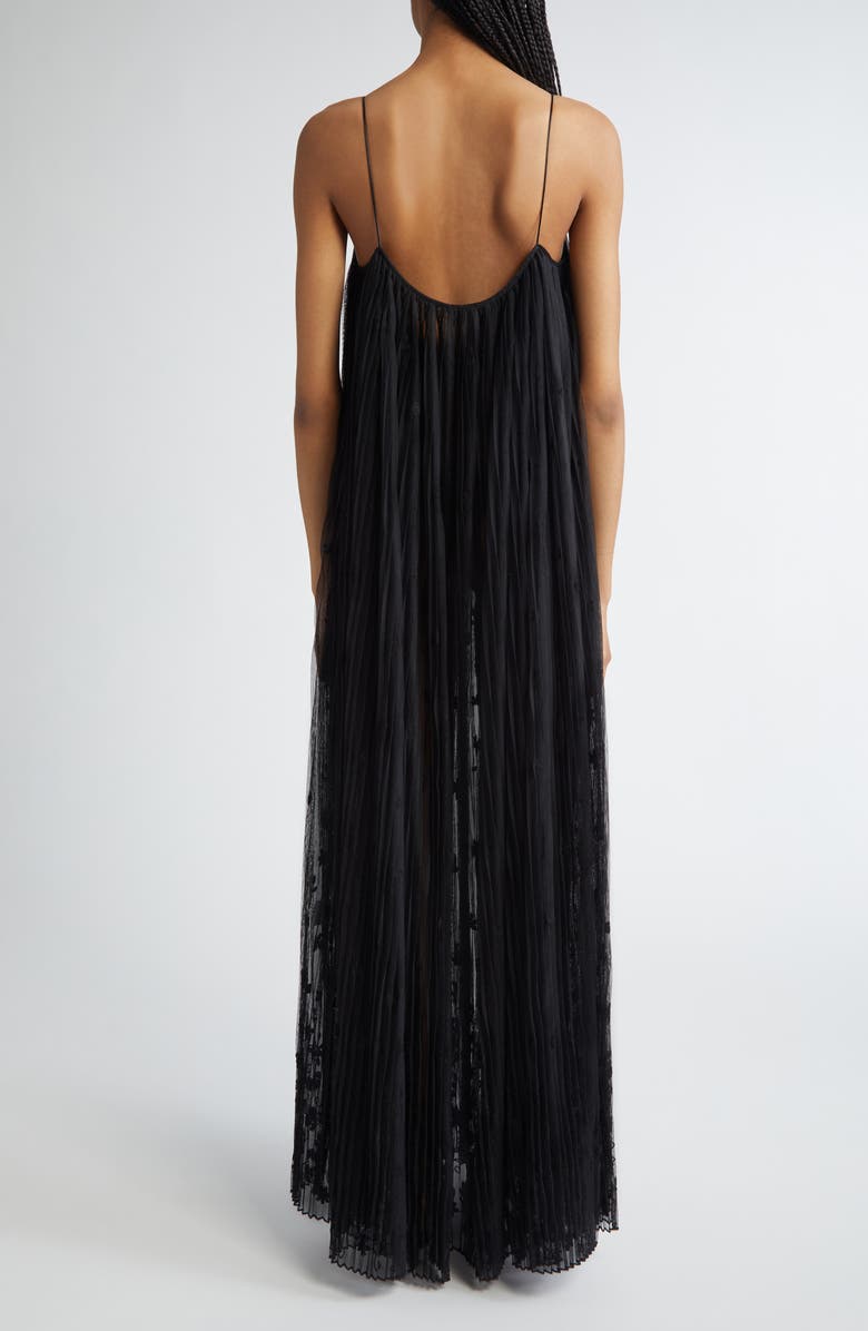 TOTEME Floral Plissé Tulle Maxi Dress, Alternate, color, Black