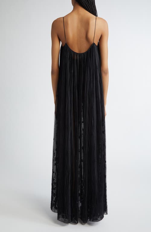 Totême Toteme Floral Plissé Tulle Maxi Dress In Black