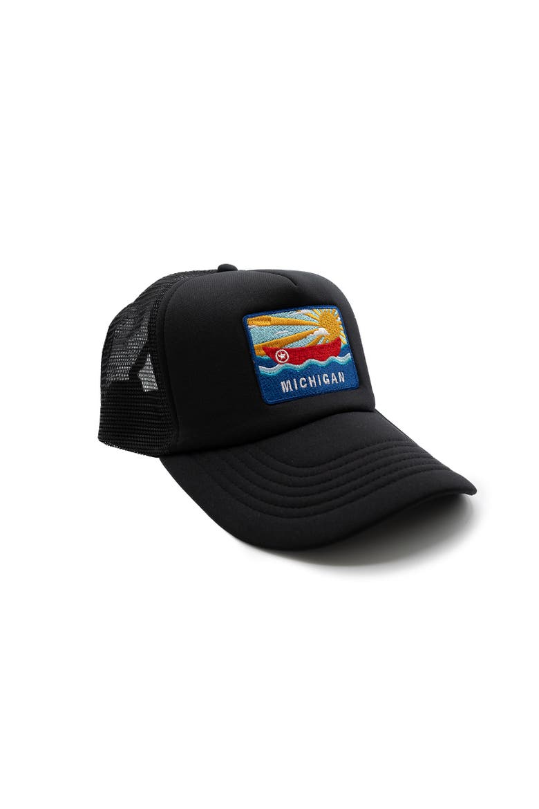 Michigan Postcard Trucker Hat - Kids, Alternate, color, Black