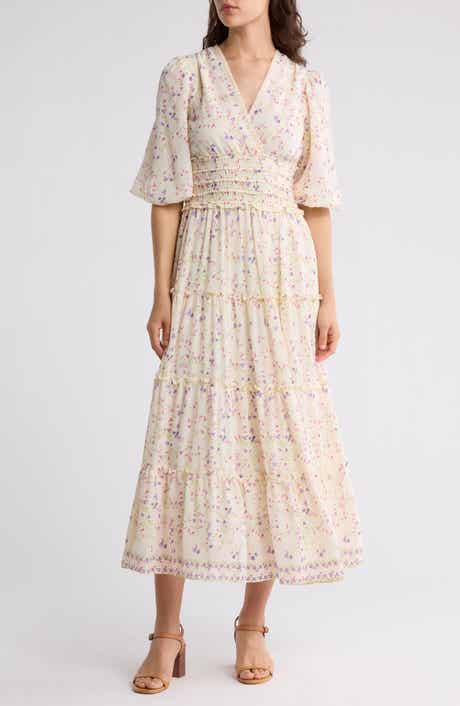 MAX STUDIO Floral Balloon Sleeve Tiered Maxi Dress