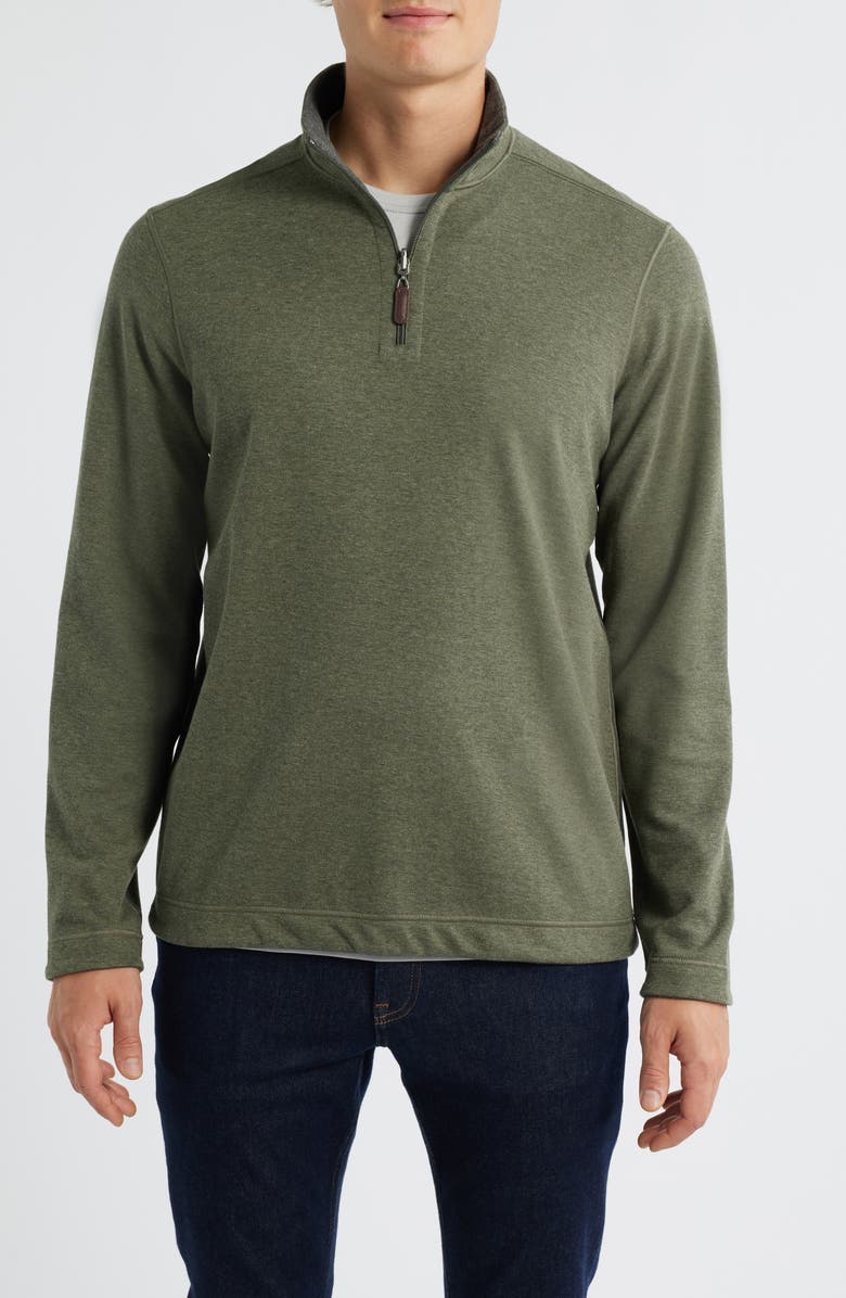 Johnston & Murphy Icon Reversible Quarter Zip, Main, color, Olive/ Charcoal