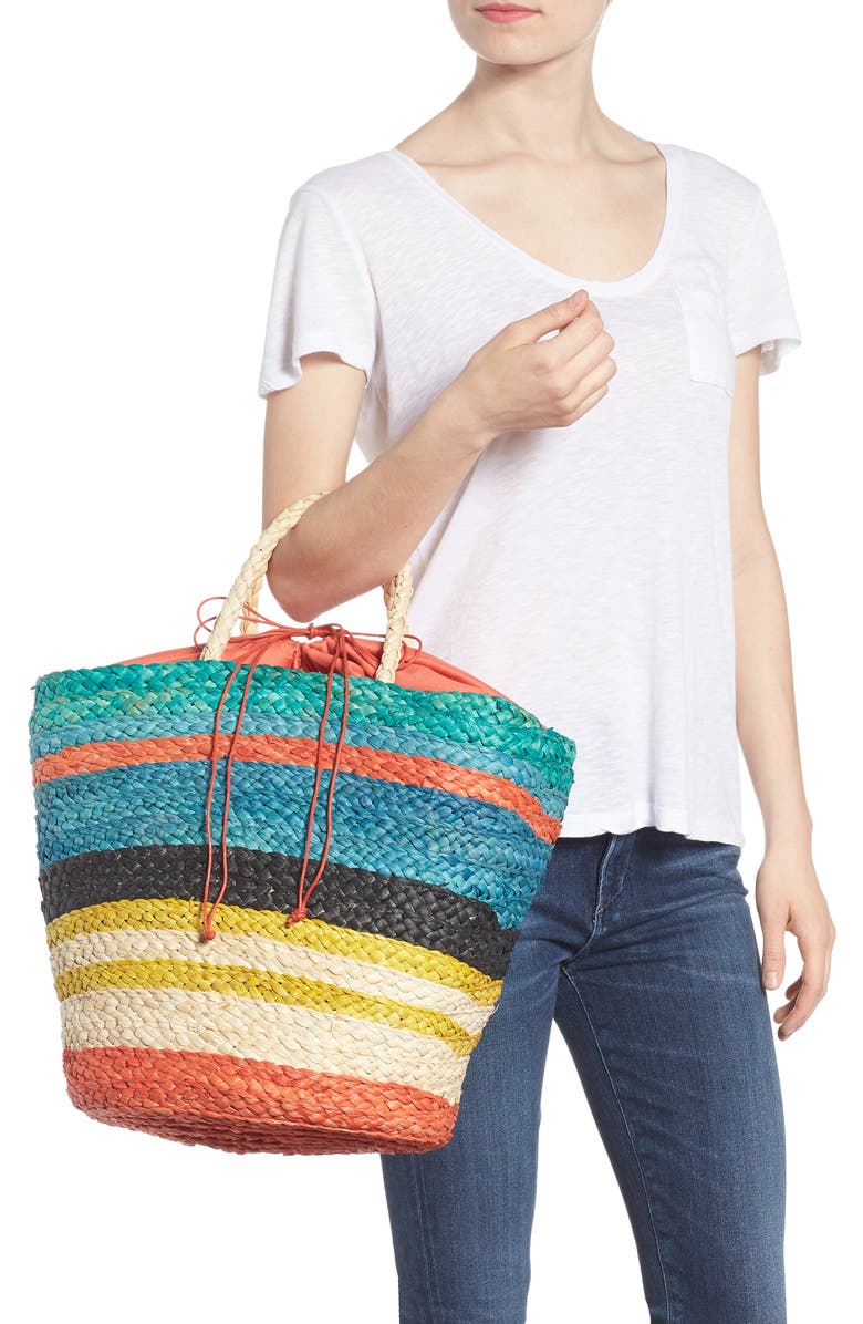 Nordstrom Stripe Woven Cornhusk Tote, Alternate, color,