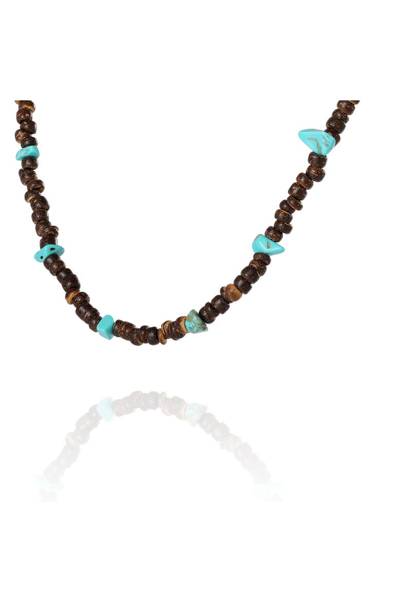 Men's Wood & Turquoise Beaded 22 Necklace, Rustic Brown with Blue Chips, Main, color, Heishe, Turquoise
