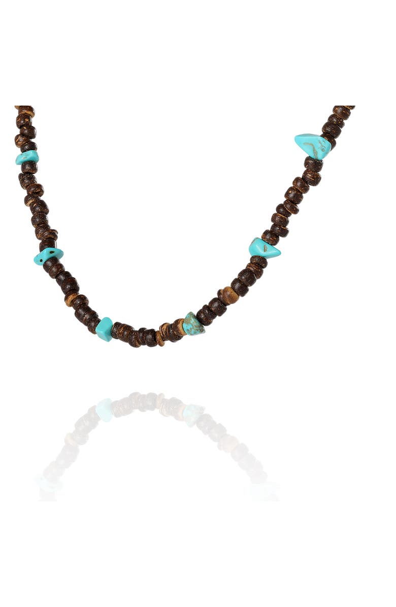 Lucky Brand Men's Wood & Turquoise Beaded 22 Necklace, Rustic Brown with Blue Chips, Main, color, Heishe, Turquoise