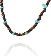 Lucky Brand Men's Wood & Turquoise Beaded 22 Necklace, Rustic Brown with Blue Chips