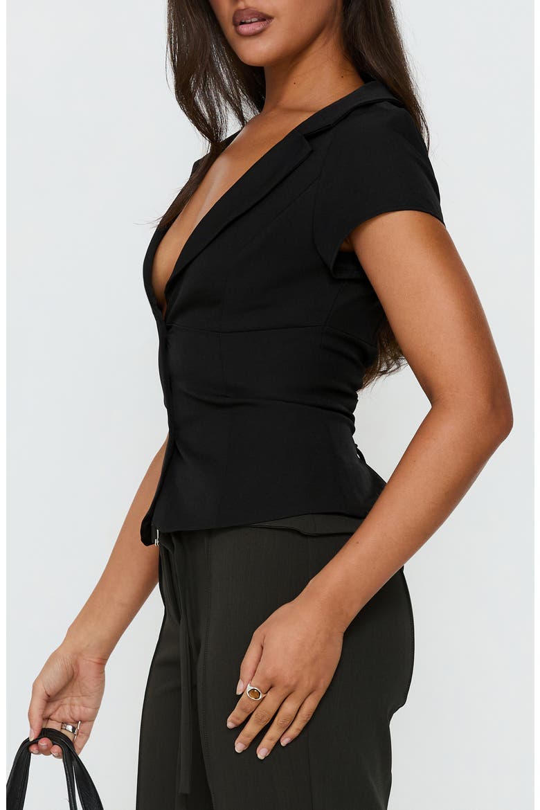 Alexandrea Plunge Button Up Top, Alternate, color, BLACK