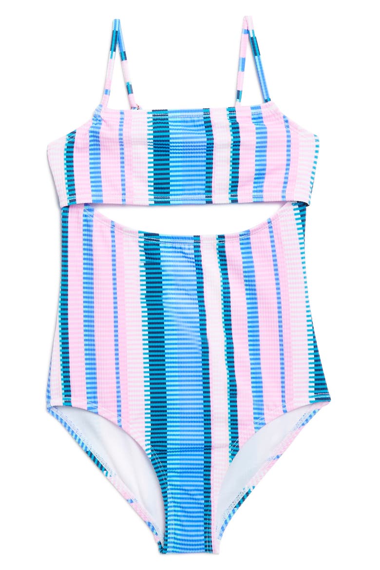 Kids' Stripe Zee One-Piece Swimsuit, Main, color, BLUE MULTI