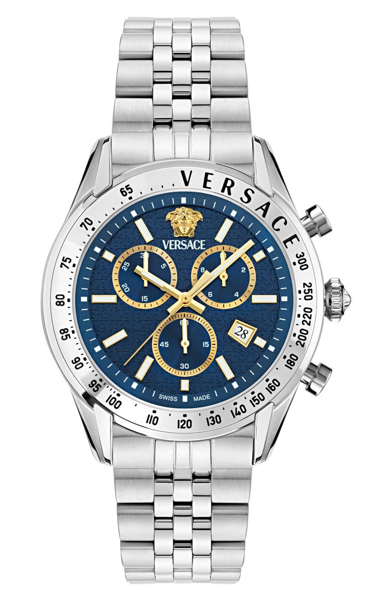 Versace Master Chronograph Bracelet Watch, 44mm, Main, color, Stainless Steel