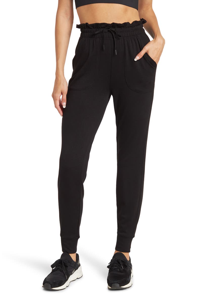Terry Brushed Paperbag Joggers, Main, color, BLACK