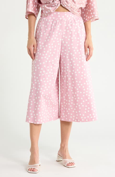 Polka Dot Wide Leg Capri Pants