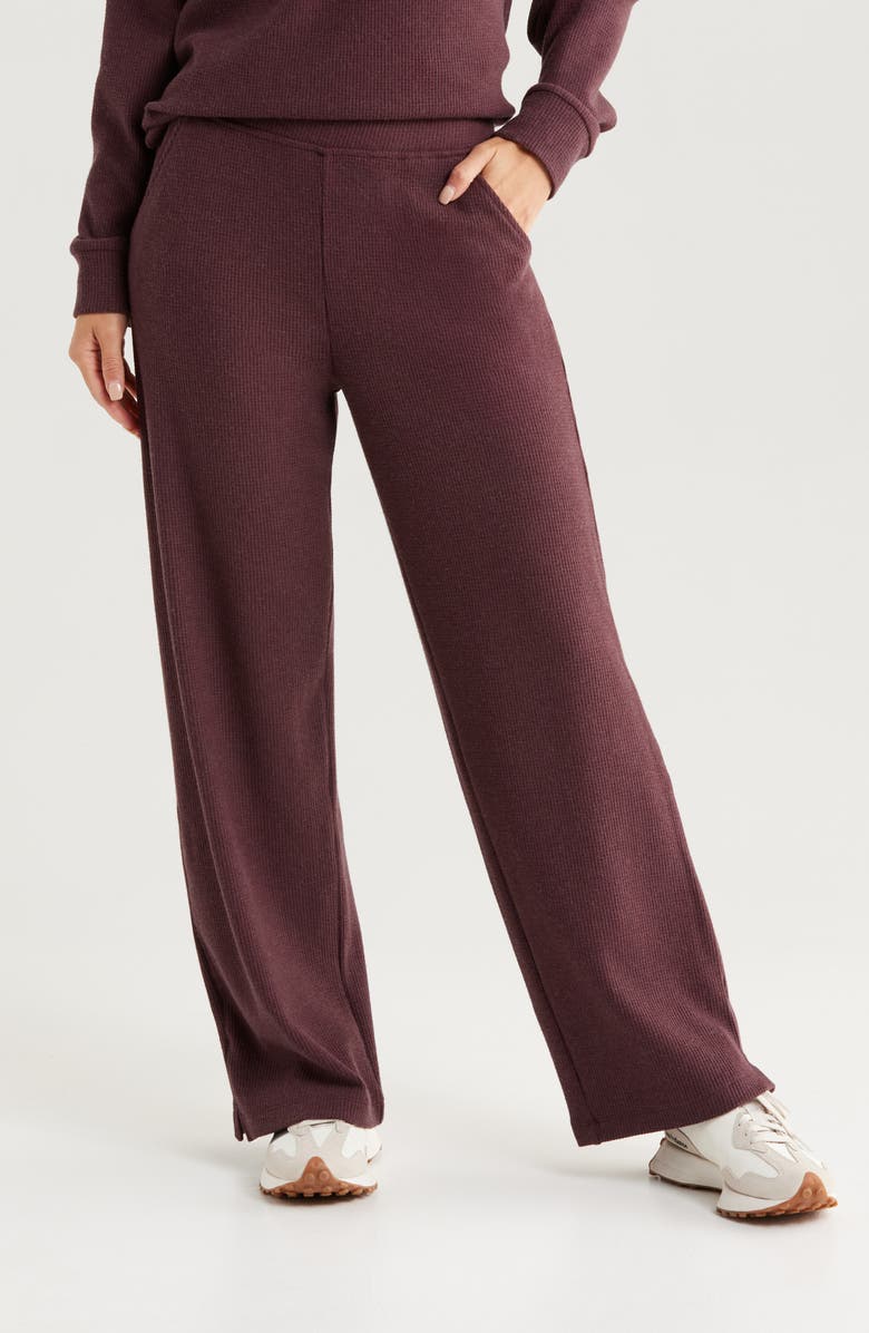 Zella Cozy Waffle Knit Pants, Main, color, Burgundy Fudge