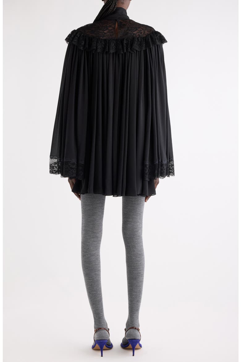 Iconic Long Sleeve Organic Silk Georgette Minidress, Alternate, color, BLACK