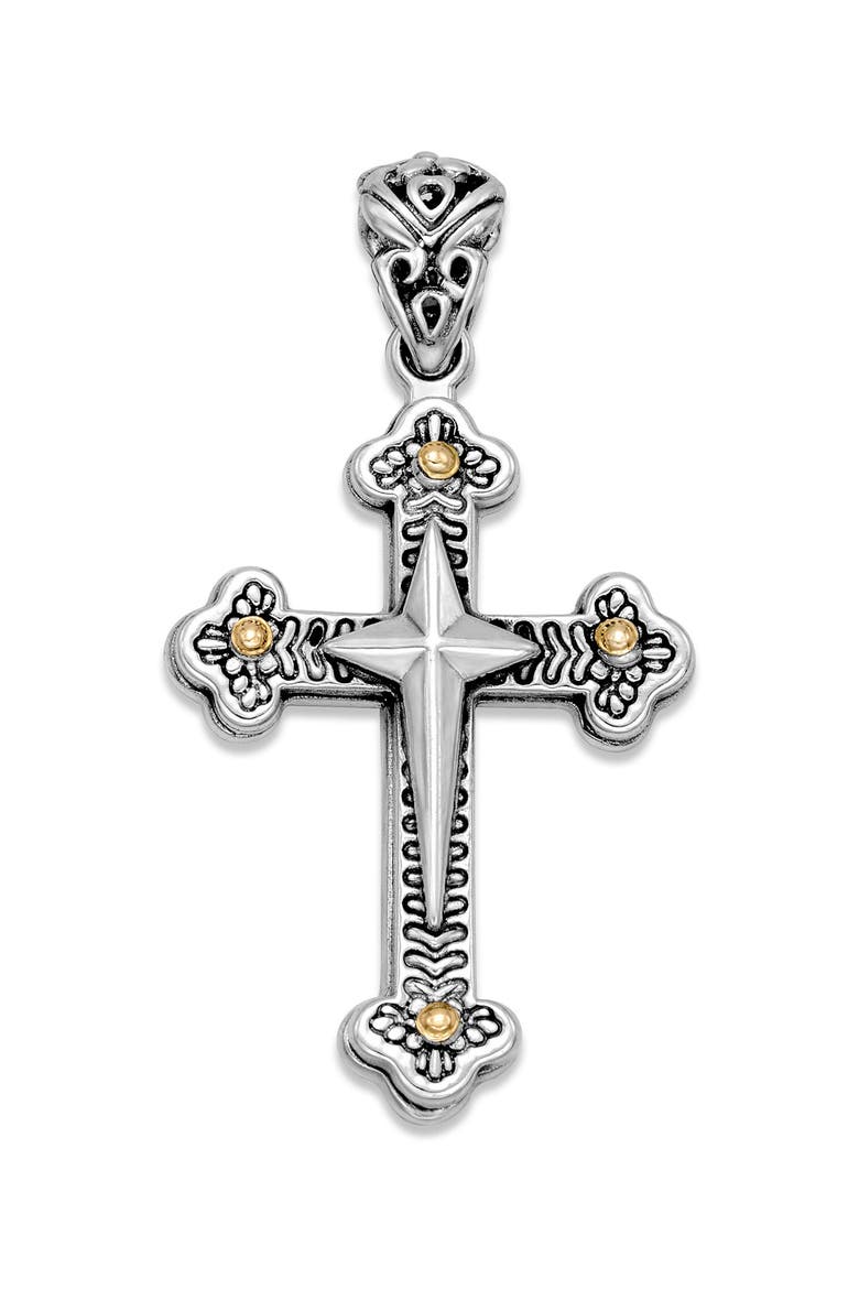 Sterling Silver & 18K Gold North Star Cross Pendant Necklace, Main, color, SILVER