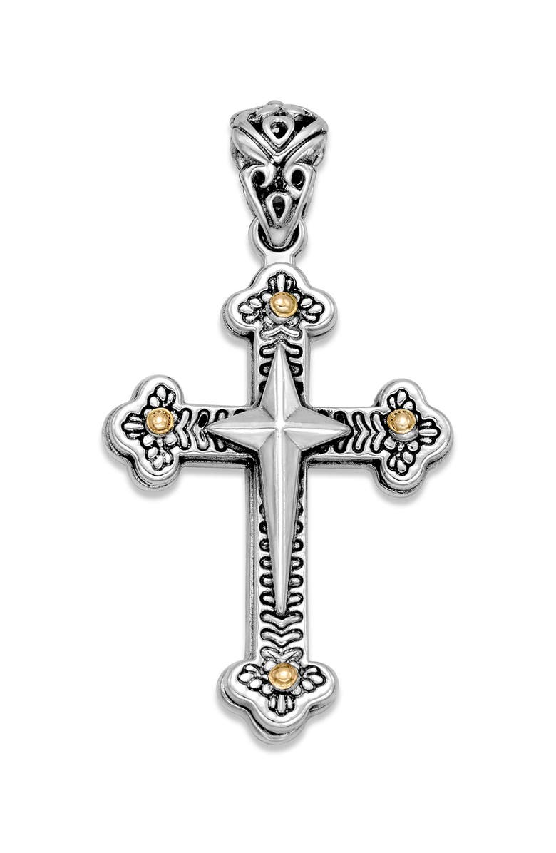 SAMUEL B. Sterling Silver & 18K Gold North Star Cross Pendant Necklace, Main, color, Silver