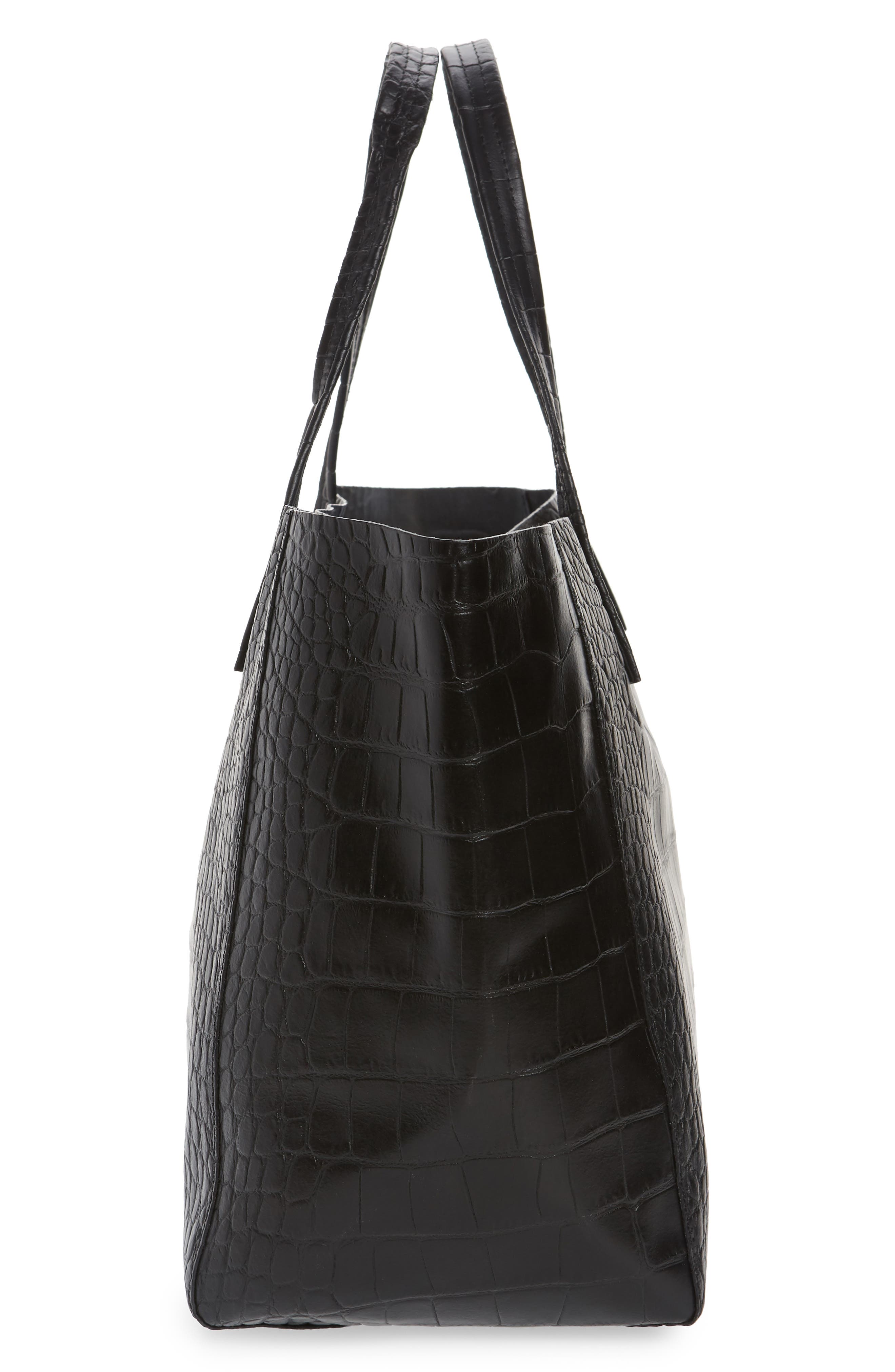 Violet Croc Embossed Leather Tote, Alternate, color, BLACK