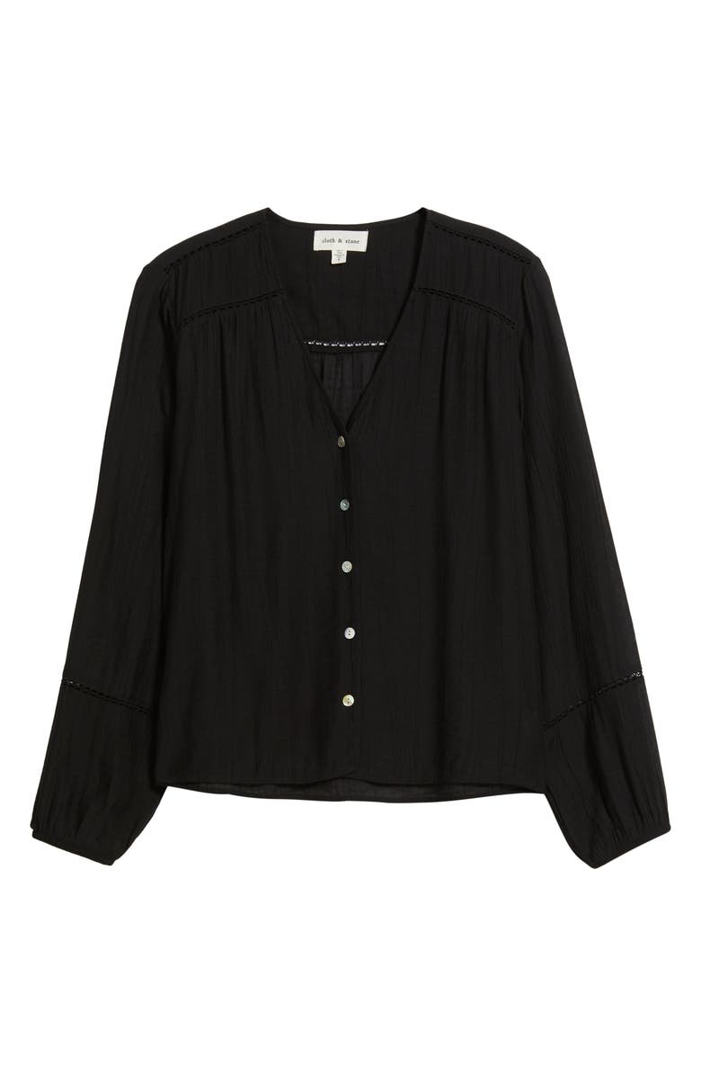 Cloth & Stone Ladder Stitch Front Button Top, Alternate, color, Black