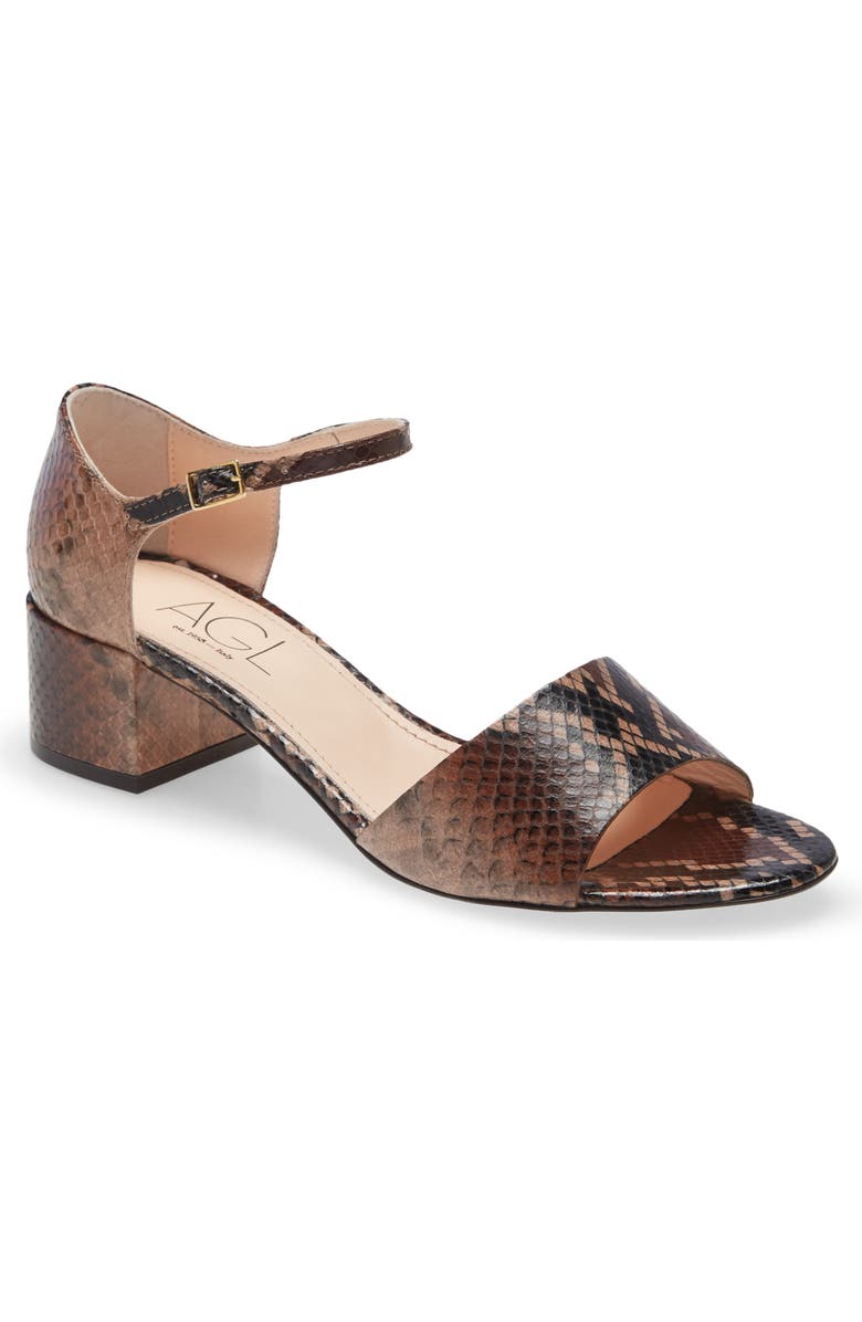 AGL Snake Embossed Block Heel Sandal, Main, color,