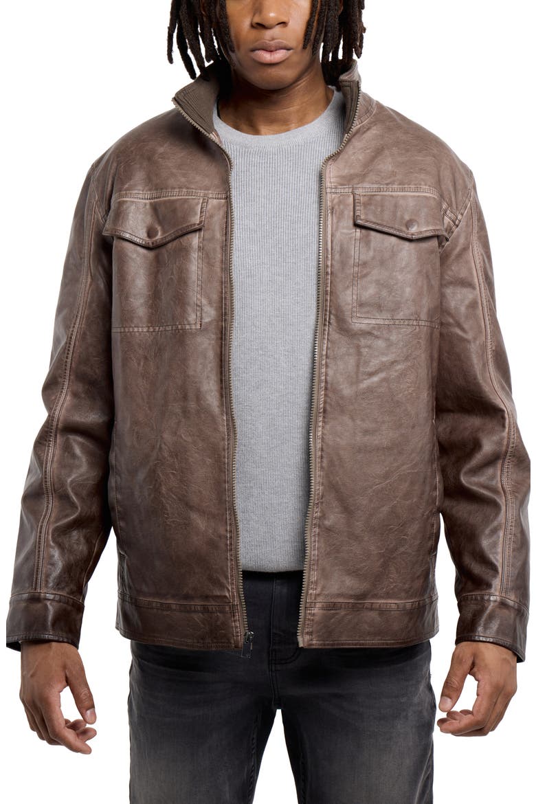 Faux Leather Jacket, Alternate, color, BROWN