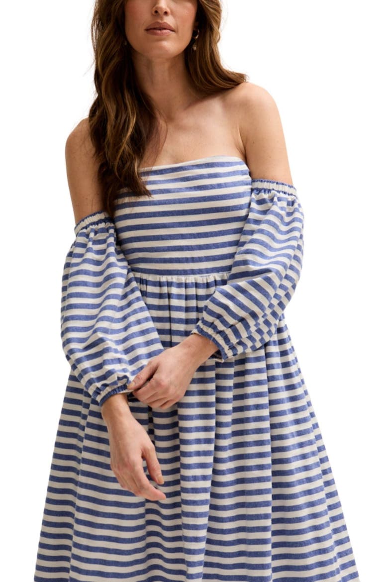 Sara Bardot Neck Midi Dress, Alternate, color, navy