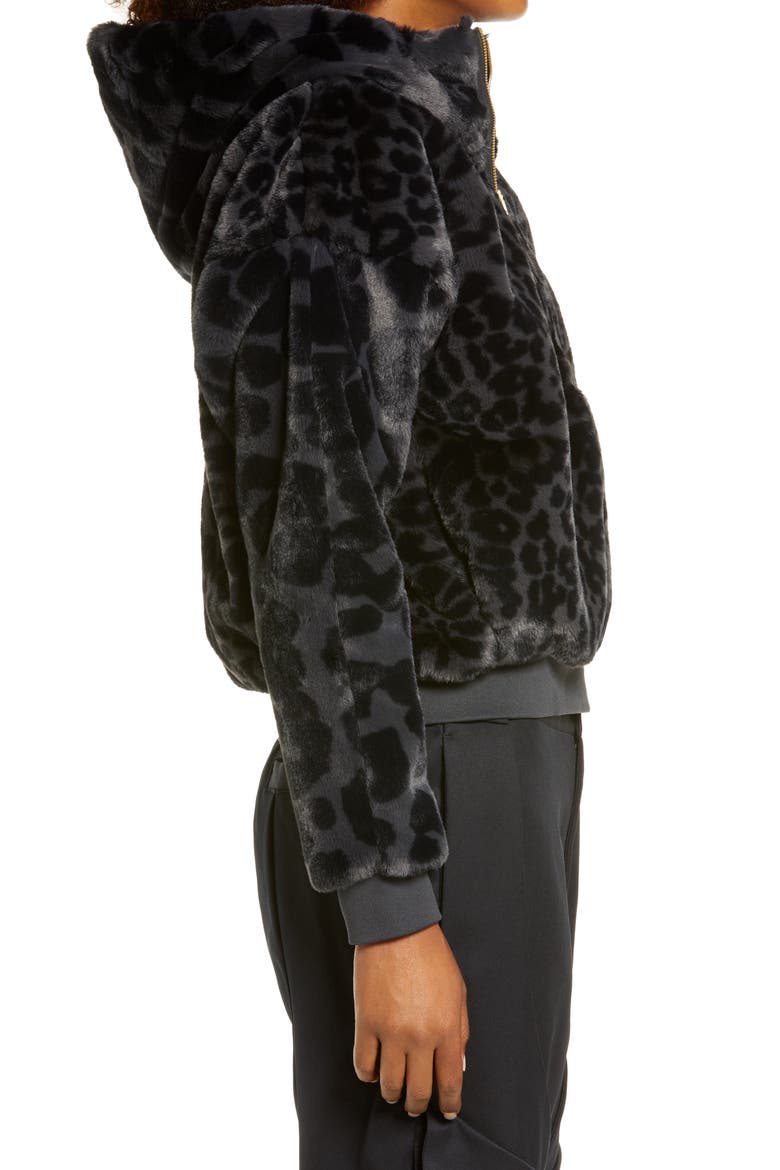 Women's Court-to-Runway Animal Print Faux Fur Pullover Hoodie, Alternate, color, DARK SMOKE GREY/ GOLD