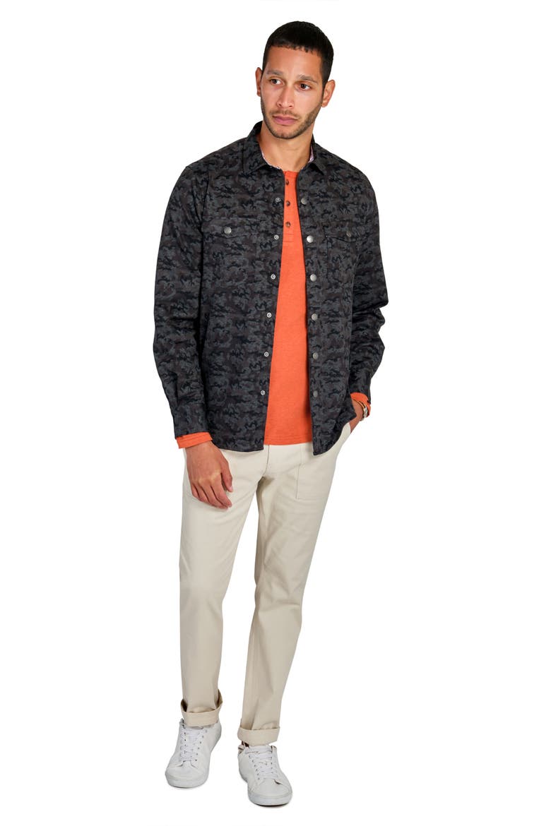 Camo Print Cotton Stretch Shirt Jacket, Alternate, color, CHARCOAL