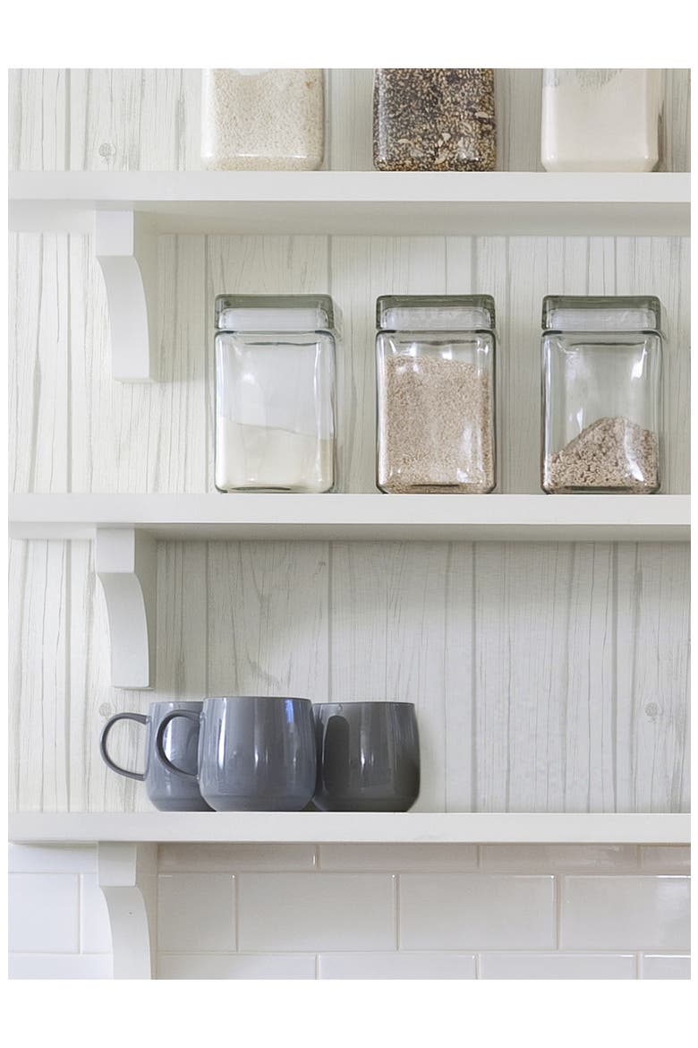 White Barn Wood Peel & Stick Wallpaper, Alternate, color, WHITE