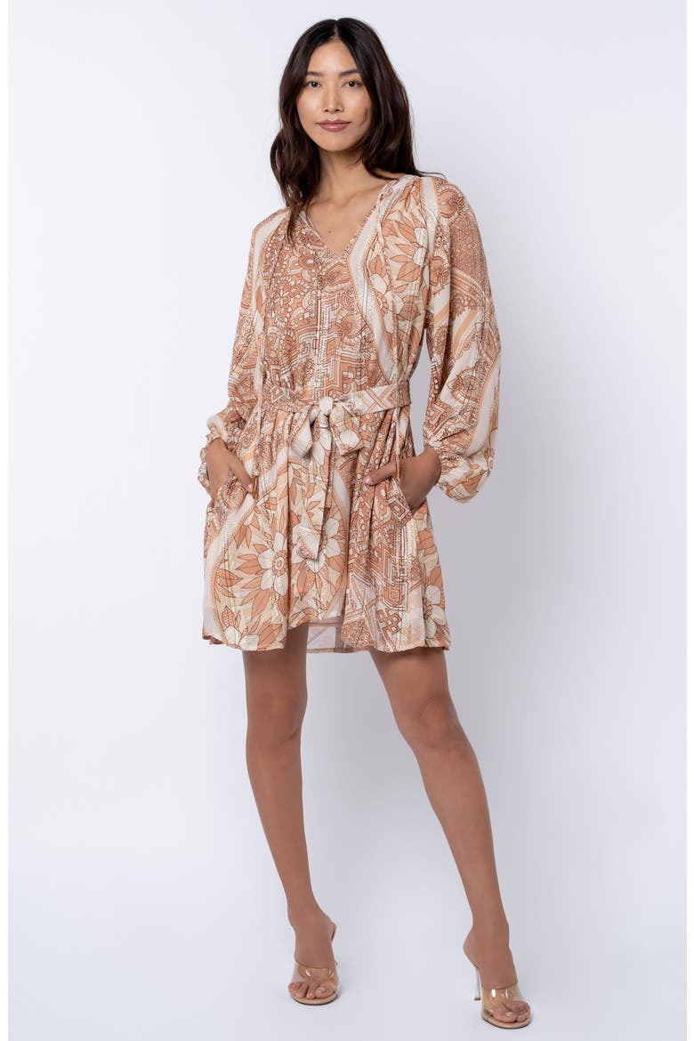 Sonia Metallic Long Sleeve Minidress, Alternate, color, TAUPE MULTI
