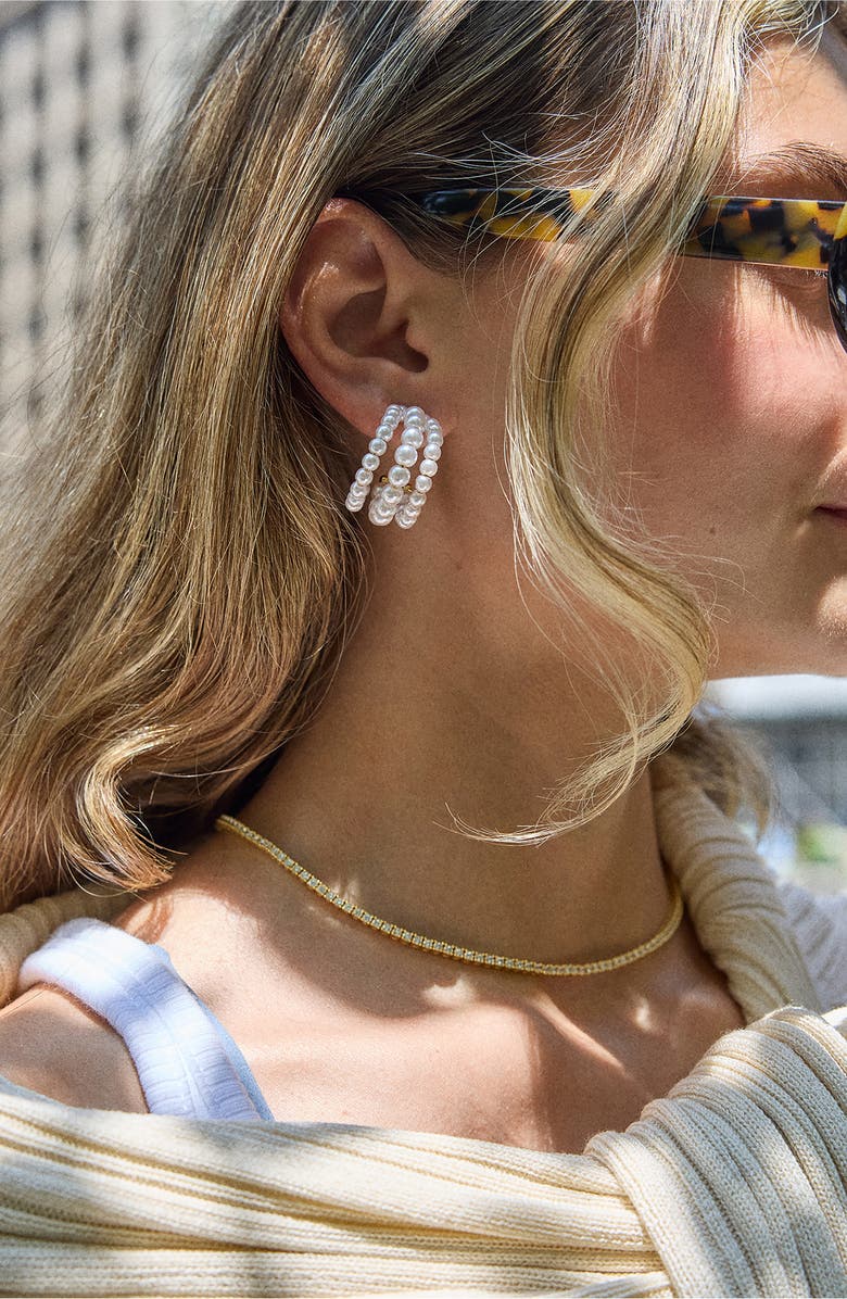 BaubleBar Halia Faux Pearl Hoop Earrings, Alternate, color, Pearl