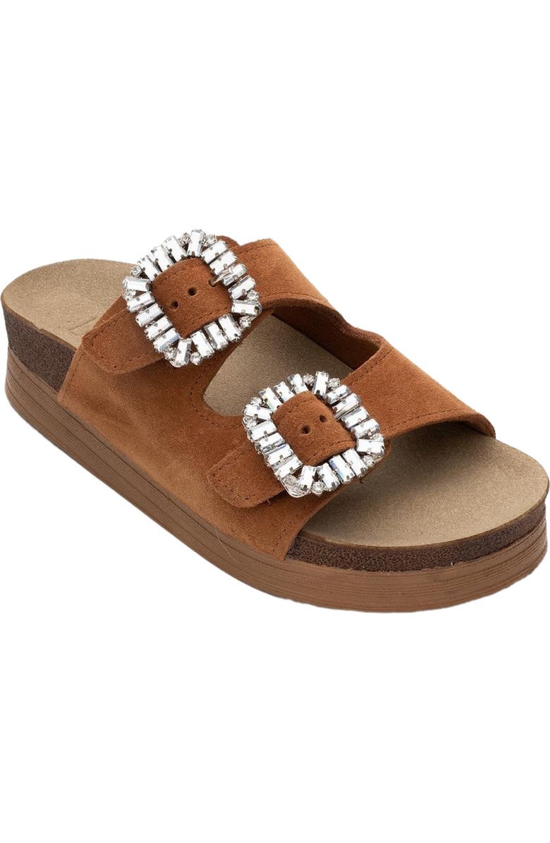 Forever & Always Shoes Polacca Leather Slide Sandal, Alternate, color, Cognac Brown Suede Leather