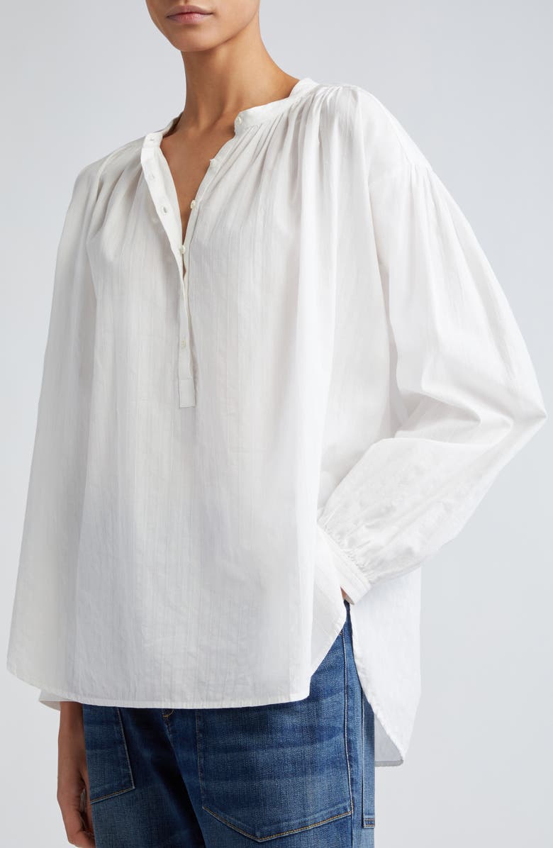 Nili Lotan Neville Cotton Popover Shirt, Alternate, color, Ivory Dobby Stripes
